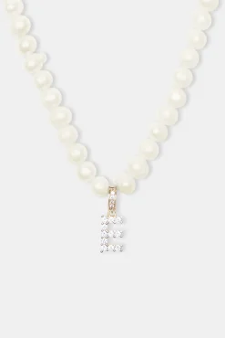 Women JWL-PEND Iced Initial Clip On Pendant + 6mm Pearl Chain