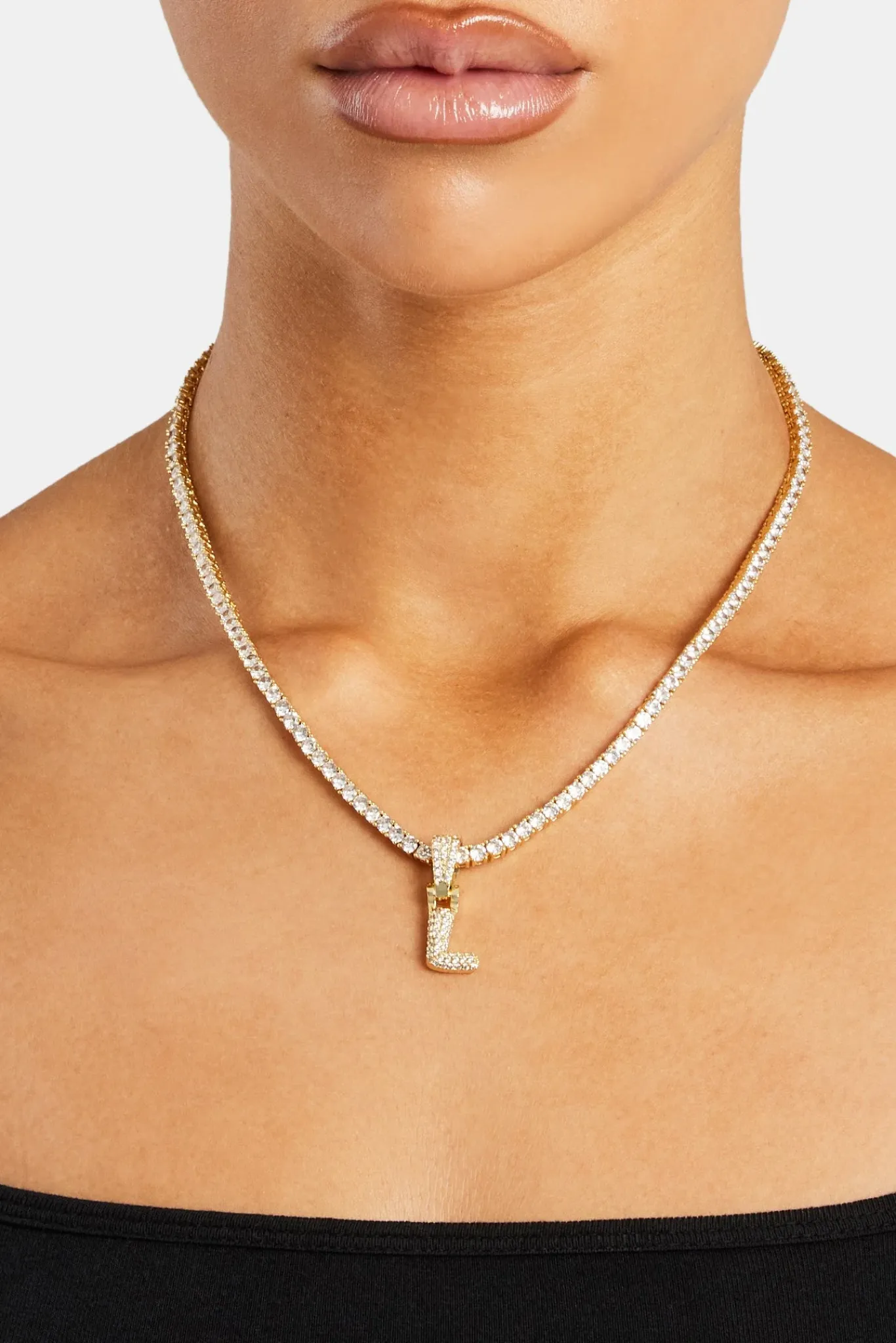 Women JWL-PEND Iced Mini Bubble Pendant & Tennis Chain - Gold 3mm