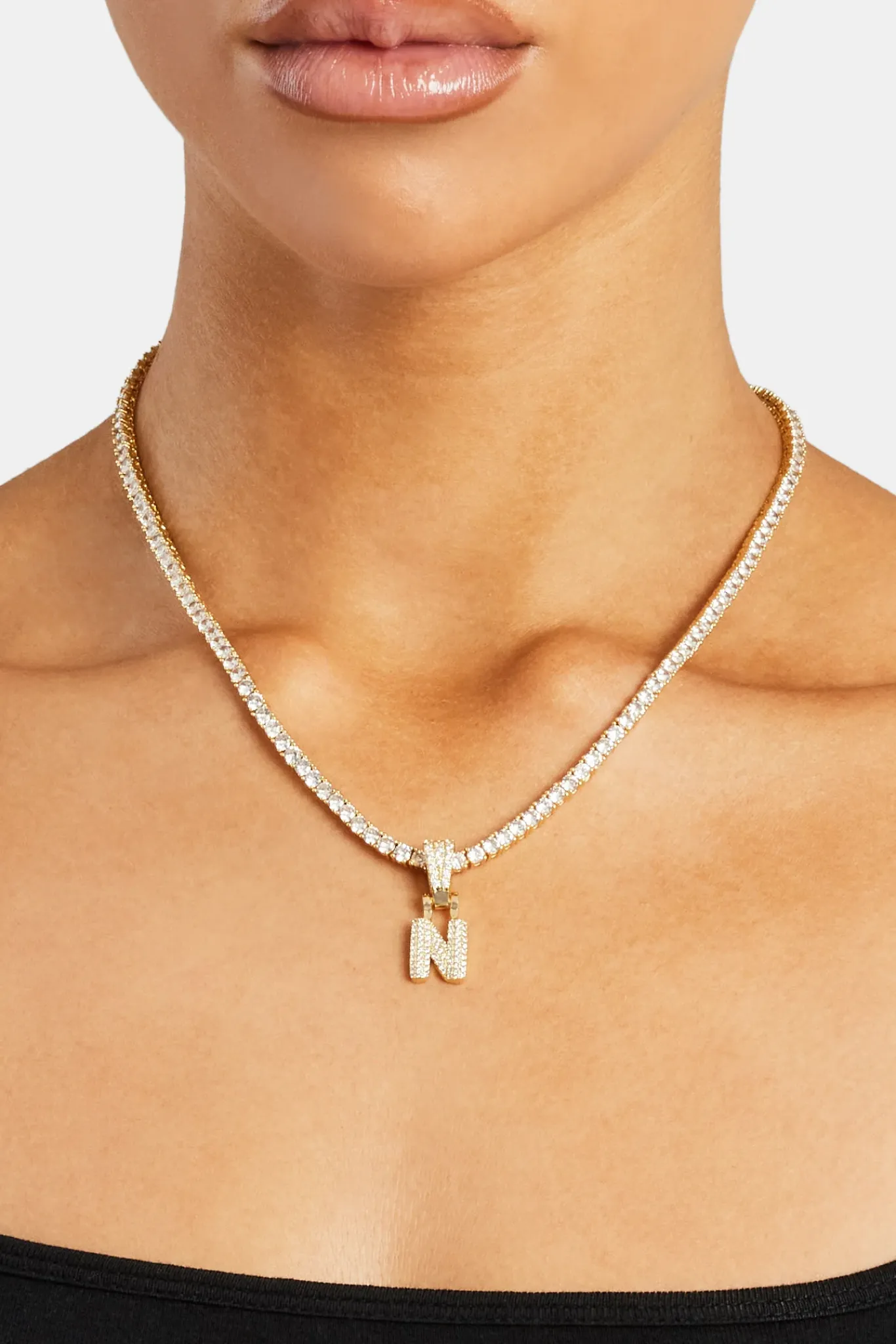 Women JWL-PEND Iced Mini Bubble Pendant & Tennis Chain - Gold 3mm