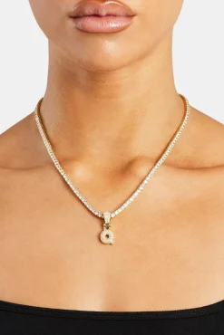 Women JWL-PEND Iced Mini Bubble Pendant & Tennis Chain - Gold 3mm