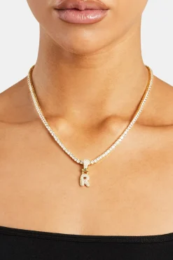 Women JWL-PEND Iced Mini Bubble Pendant & Tennis Chain - Gold 3mm