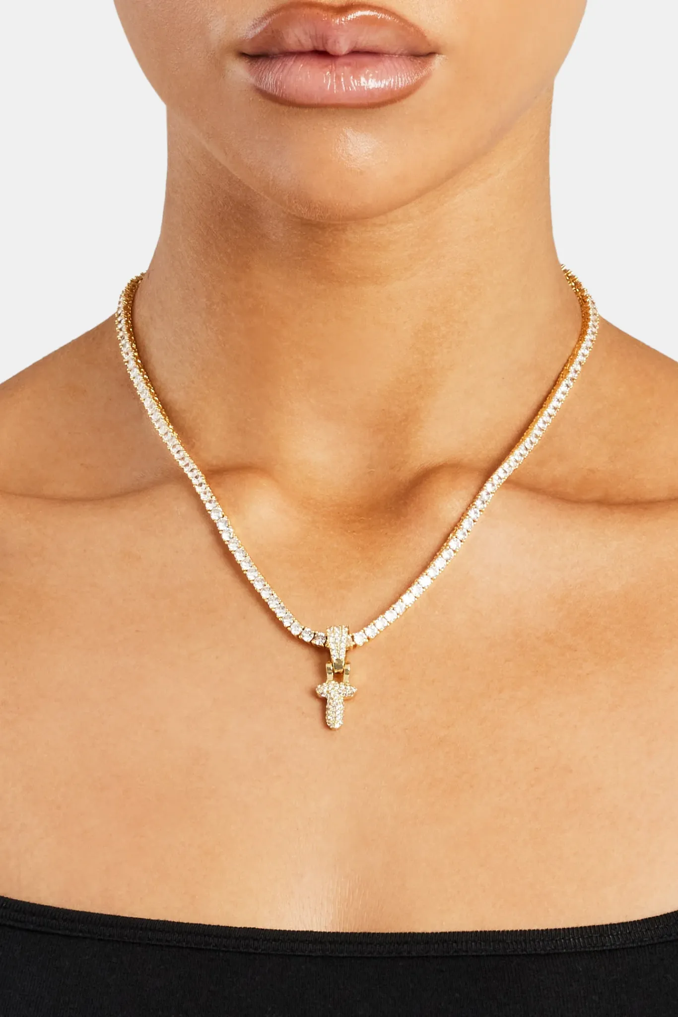 Women JWL-PEND Iced Mini Bubble Pendant & Tennis Chain - Gold 3mm