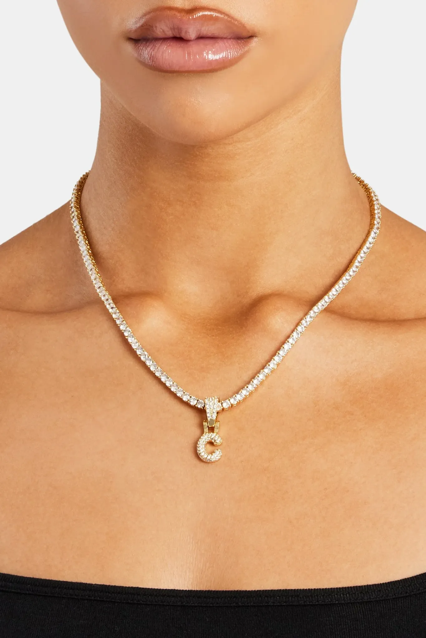 Women JWL-PEND Iced Mini Bubble Pendant & Tennis Chain - Gold 3mm