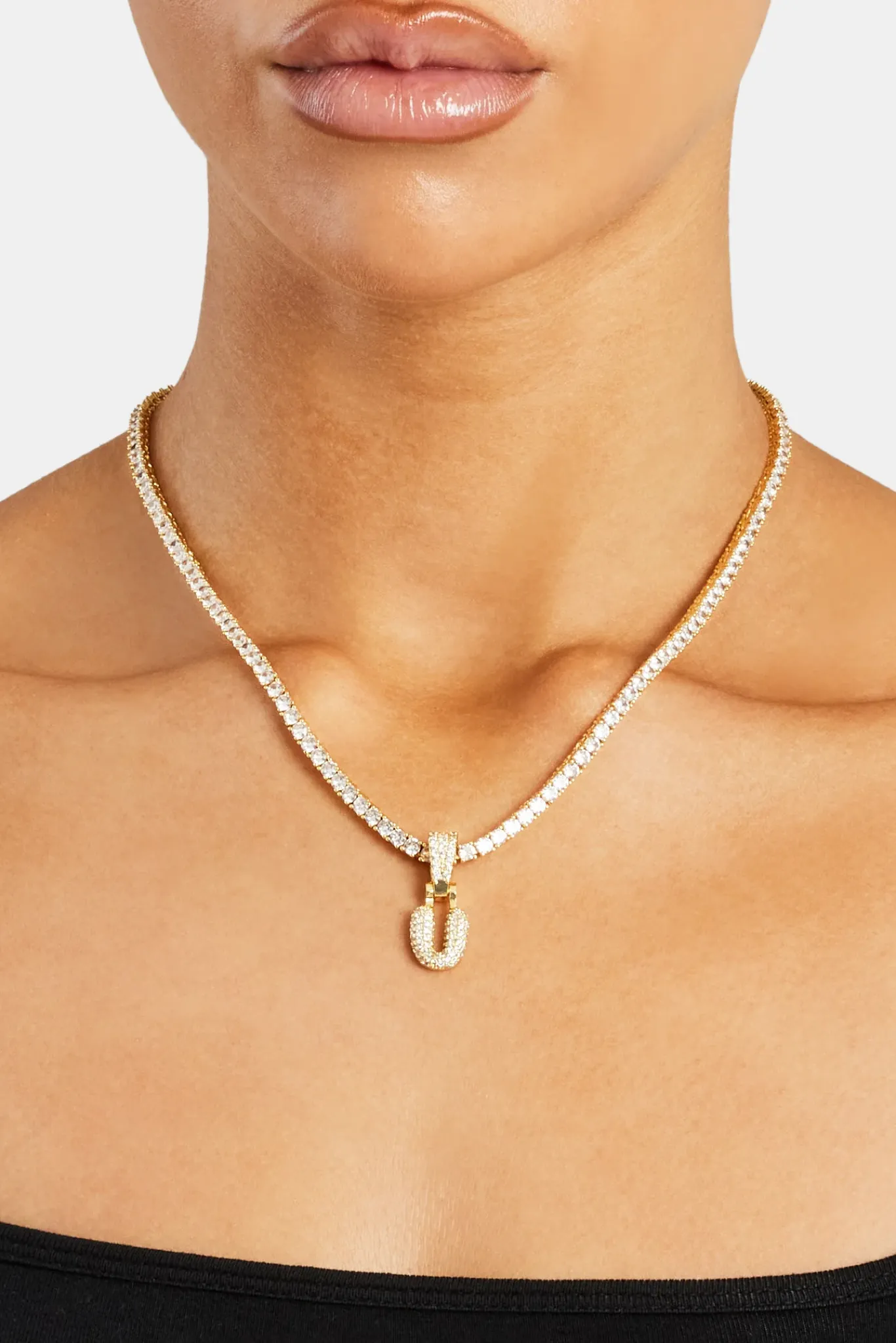 Women JWL-PEND Iced Mini Bubble Pendant & Tennis Chain - Gold 3mm