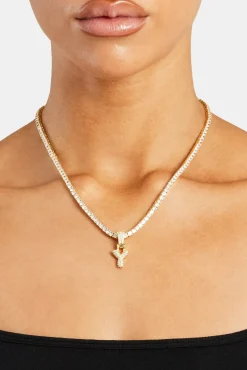 Women JWL-PEND Iced Mini Bubble Pendant & Tennis Chain - Gold 3mm