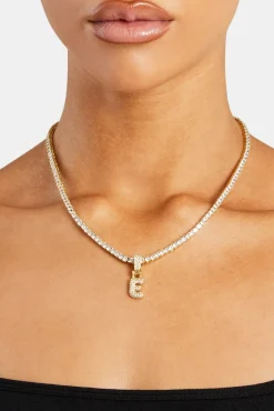 Women JWL-PEND Iced Mini Bubble Pendant & Tennis Chain - Gold 3mm