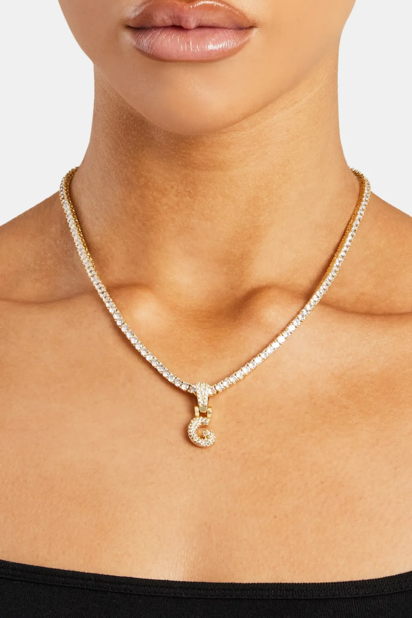Women JWL-PEND Iced Mini Bubble Pendant & Tennis Chain - Gold 3mm