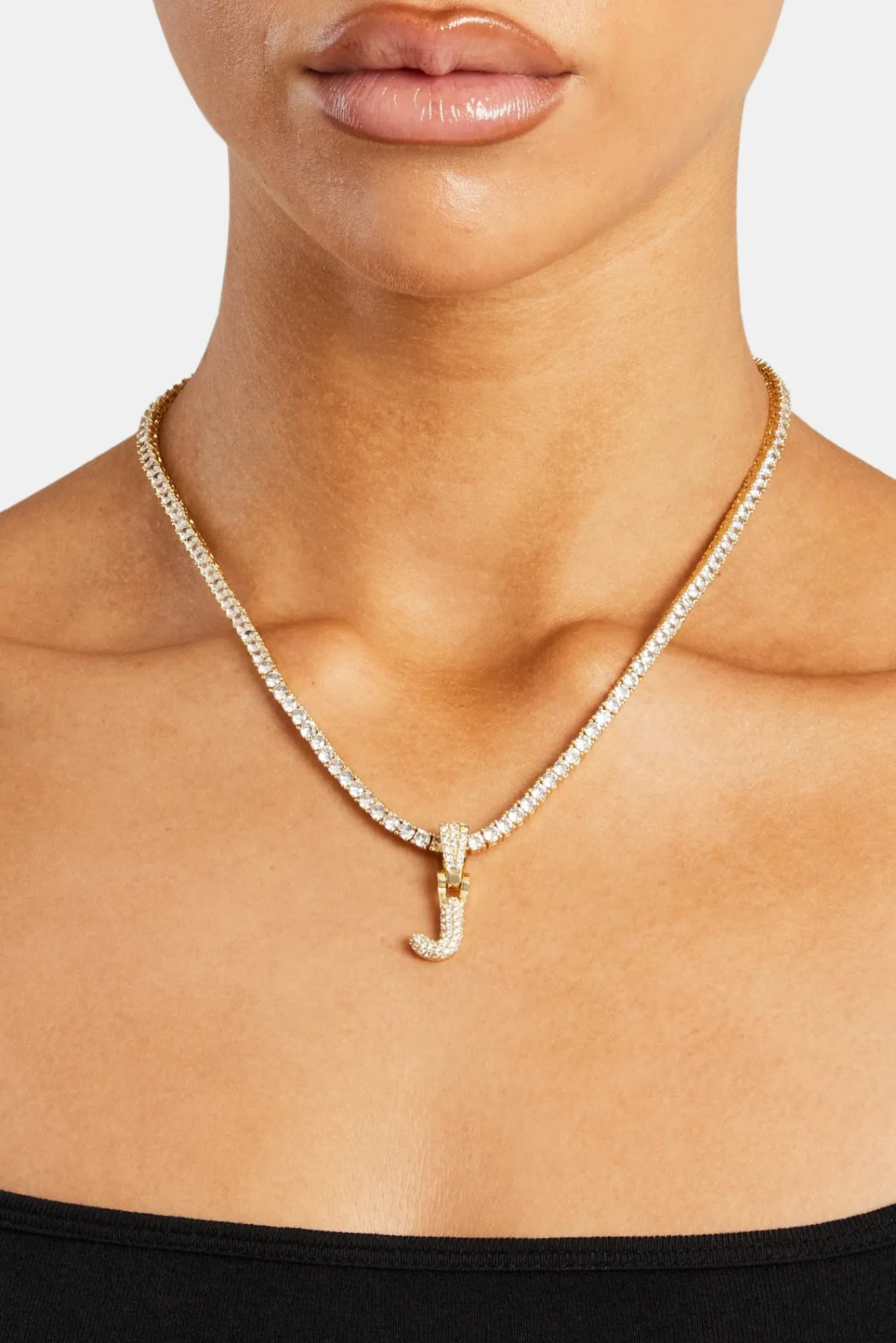 Women JWL-PEND Iced Mini Bubble Pendant & Tennis Chain - Gold 3mm