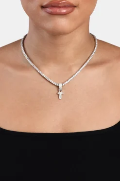 Women JWL-PEND Iced Mini Bubble Pendant & Tennis Chain - White 3mm