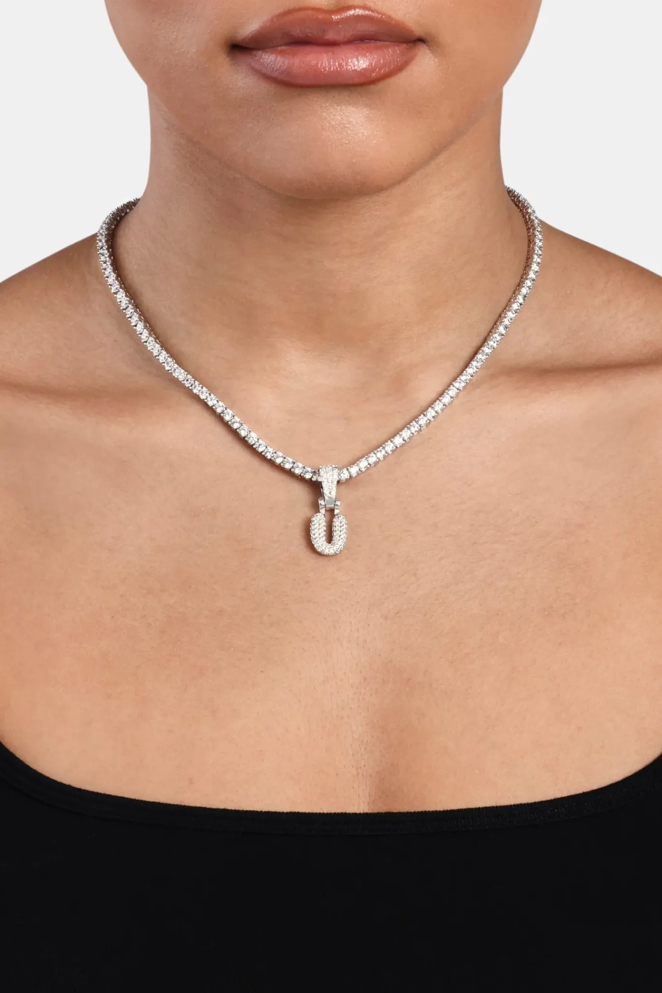 Women JWL-PEND Iced Mini Bubble Pendant & Tennis Chain - White 3mm