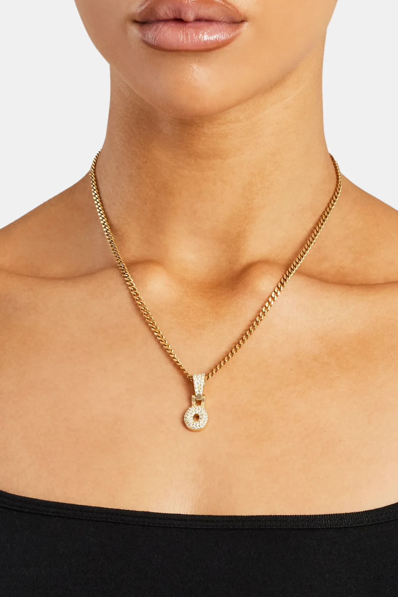 Women JWL-PEND Iced Mini Bubble Pendant & Micro Cuban Chain - Gold