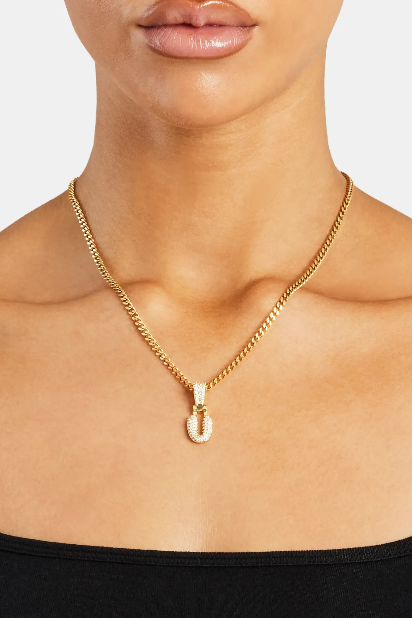 Women JWL-PEND Iced Mini Bubble Pendant & Micro Cuban Chain - Gold
