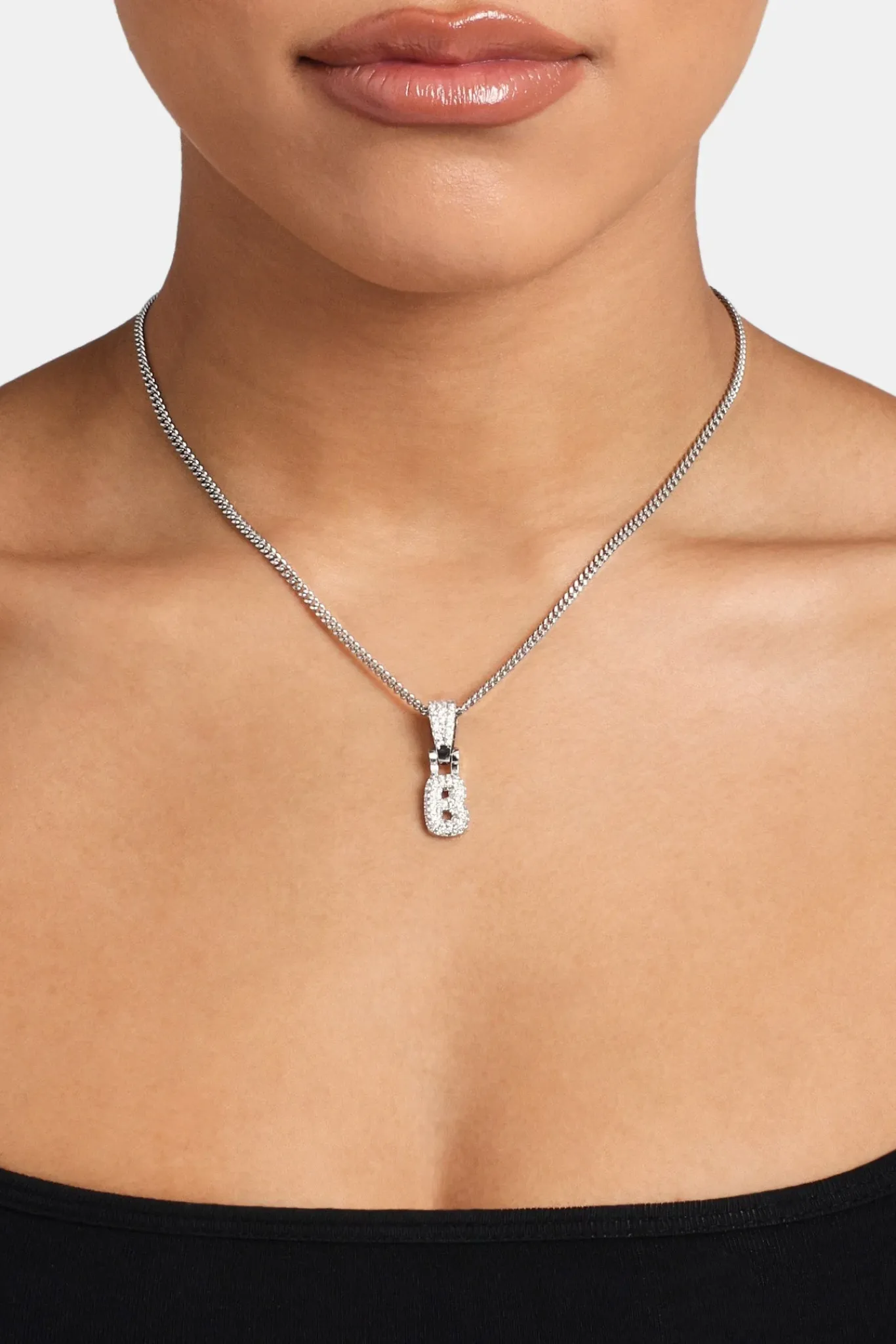 Women JWL-PEND Iced Mini Bubble Pendant & Micro Cuban Chain - White
