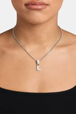 Women JWL-PEND Iced Mini Bubble Pendant & Micro Cuban Chain - White