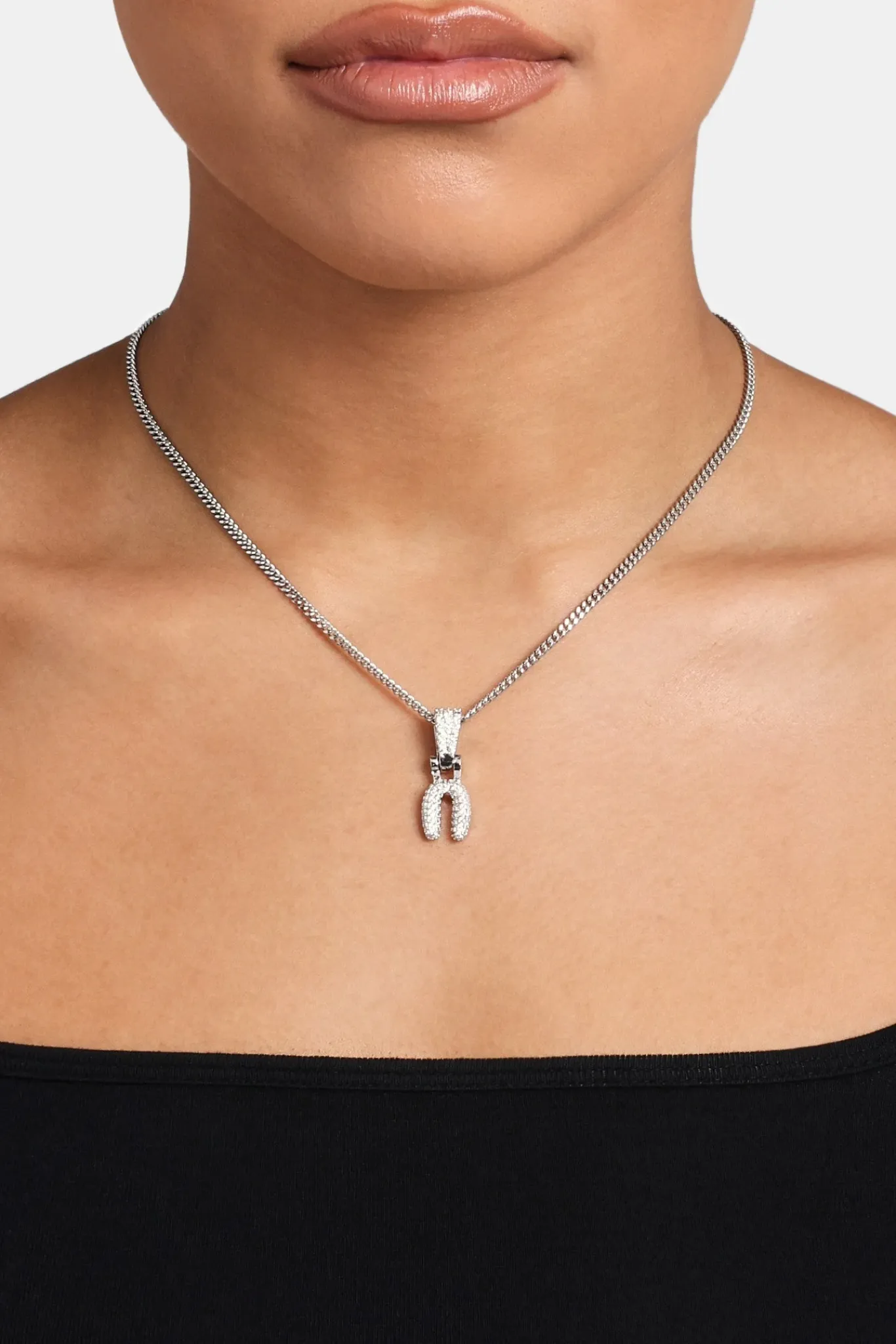 Women JWL-PEND Iced Mini Bubble Pendant & Micro Cuban Chain - White