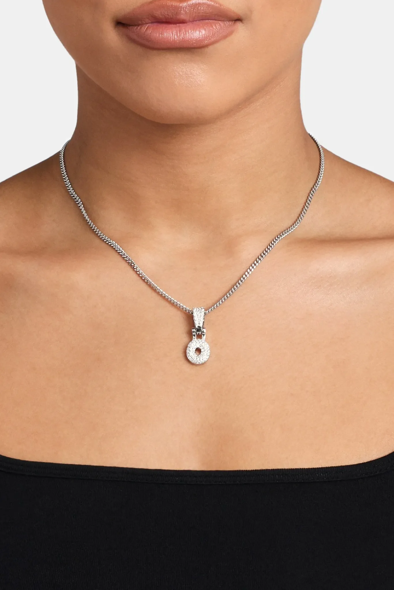 Women JWL-PEND Iced Mini Bubble Pendant & Micro Cuban Chain - White