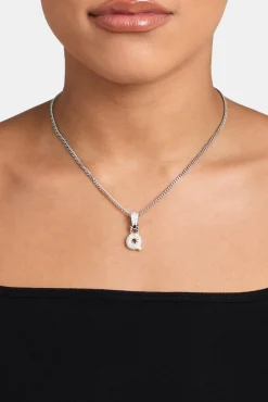 Women JWL-PEND Iced Mini Bubble Pendant & Micro Cuban Chain - White