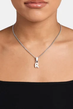 Women JWL-PEND Iced Mini Bubble Pendant & Micro Cuban Chain - White