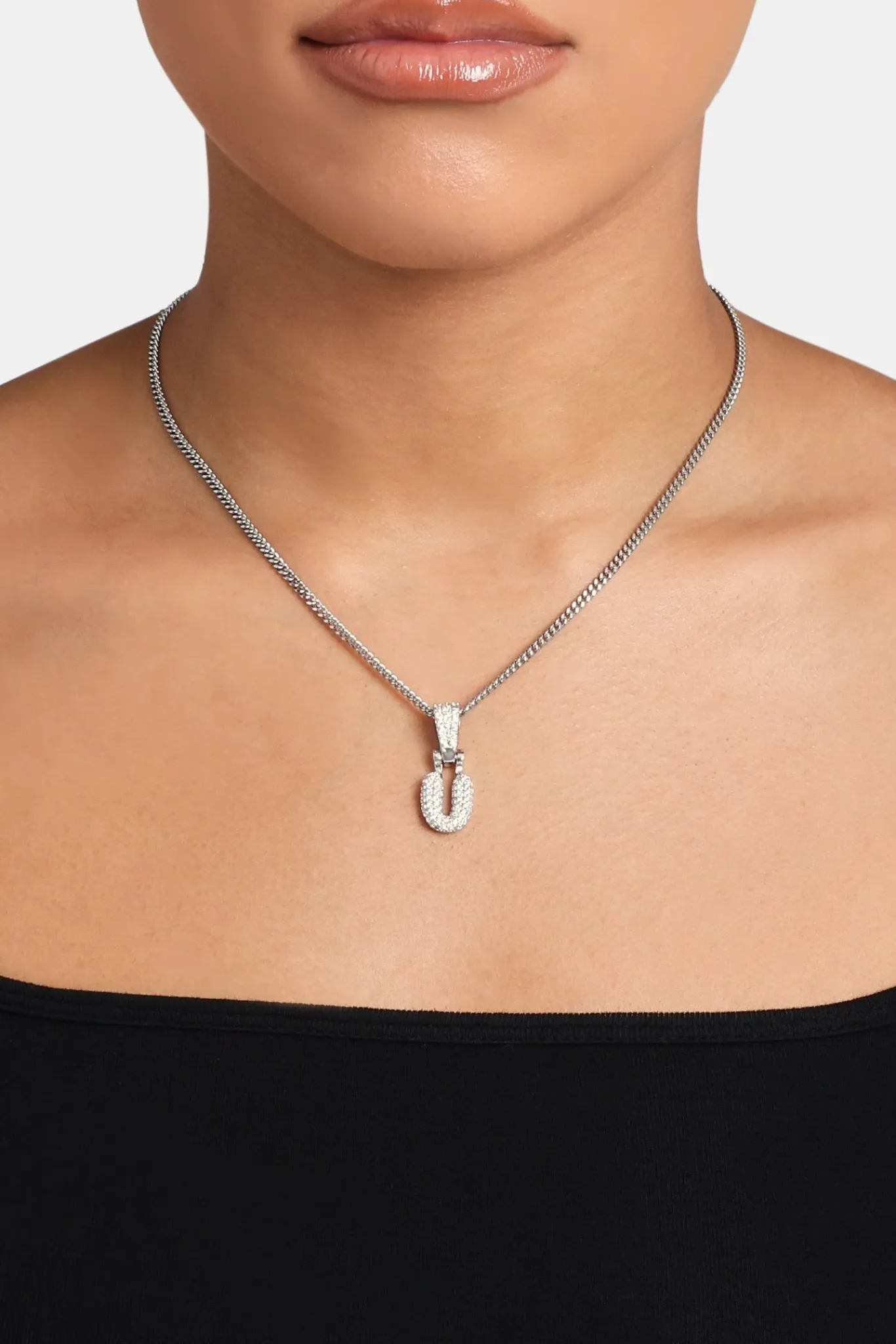 Women JWL-PEND Iced Mini Bubble Pendant & Micro Cuban Chain - White