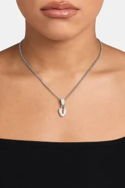 Women JWL-PEND Iced Mini Bubble Pendant & Micro Cuban Chain - White