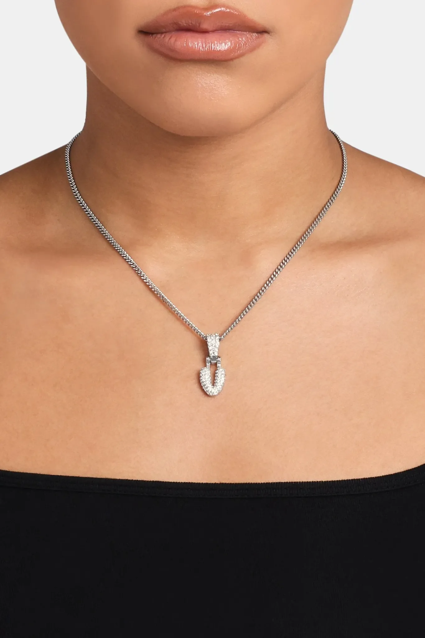 Women JWL-PEND Iced Mini Bubble Pendant & Micro Cuban Chain - White