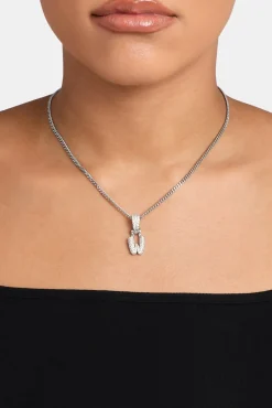 Women JWL-PEND Iced Mini Bubble Pendant & Micro Cuban Chain - White