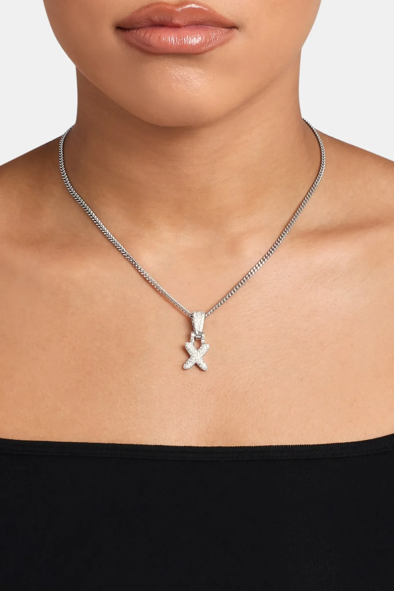 Women JWL-PEND Iced Mini Bubble Pendant & Micro Cuban Chain - White