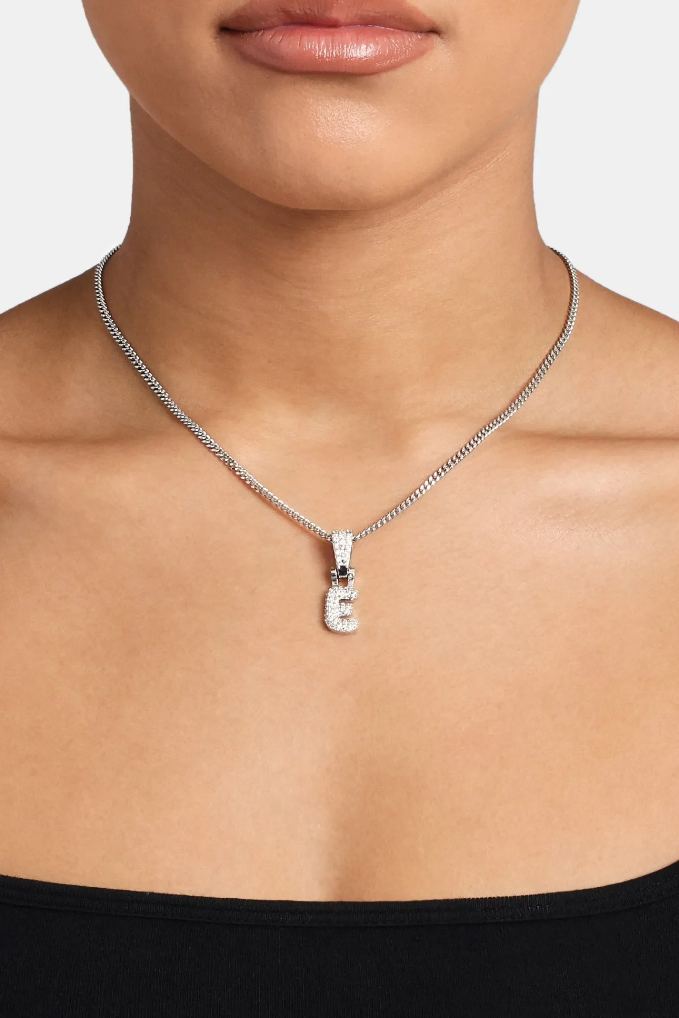Women JWL-PEND Iced Mini Bubble Pendant & Micro Cuban Chain - White