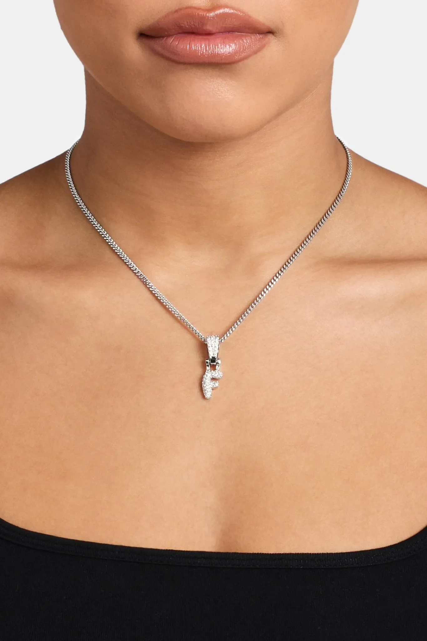 Women JWL-PEND Iced Mini Bubble Pendant & Micro Cuban Chain - White