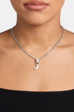 Women JWL-PEND Iced Mini Bubble Pendant & Micro Cuban Chain - White
