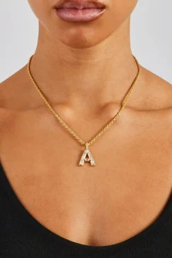 Women JWL-PEND Iced Mixed Stone Letter Pendant & Rope Chain