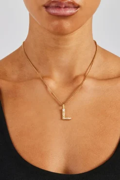 Women JWL-PEND Iced Mixed Stone Letter Pendant & Rope Chain