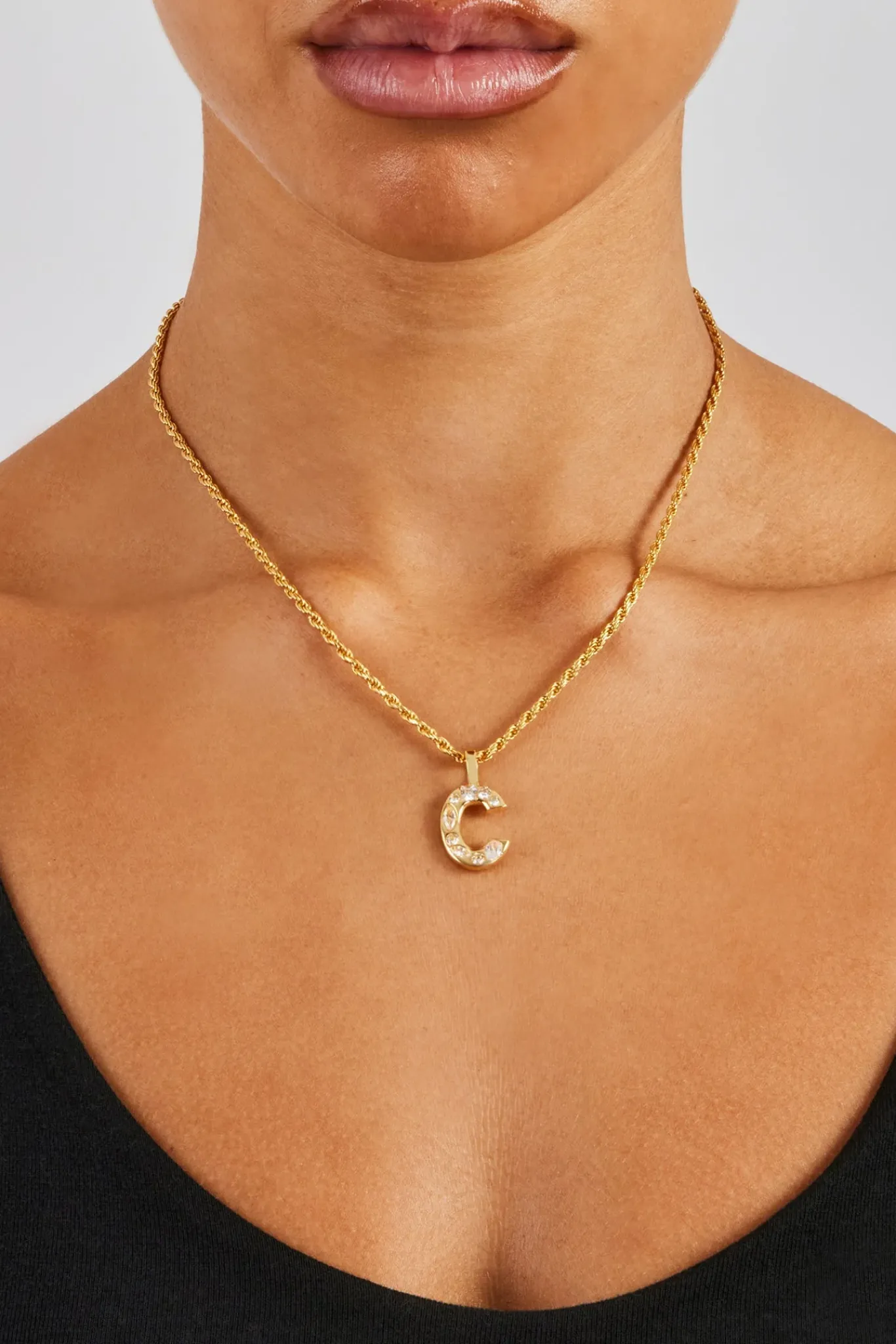 Women JWL-PEND Iced Mixed Stone Letter Pendant & Rope Chain