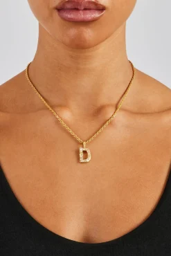 Women JWL-PEND Iced Mixed Stone Letter Pendant & Rope Chain