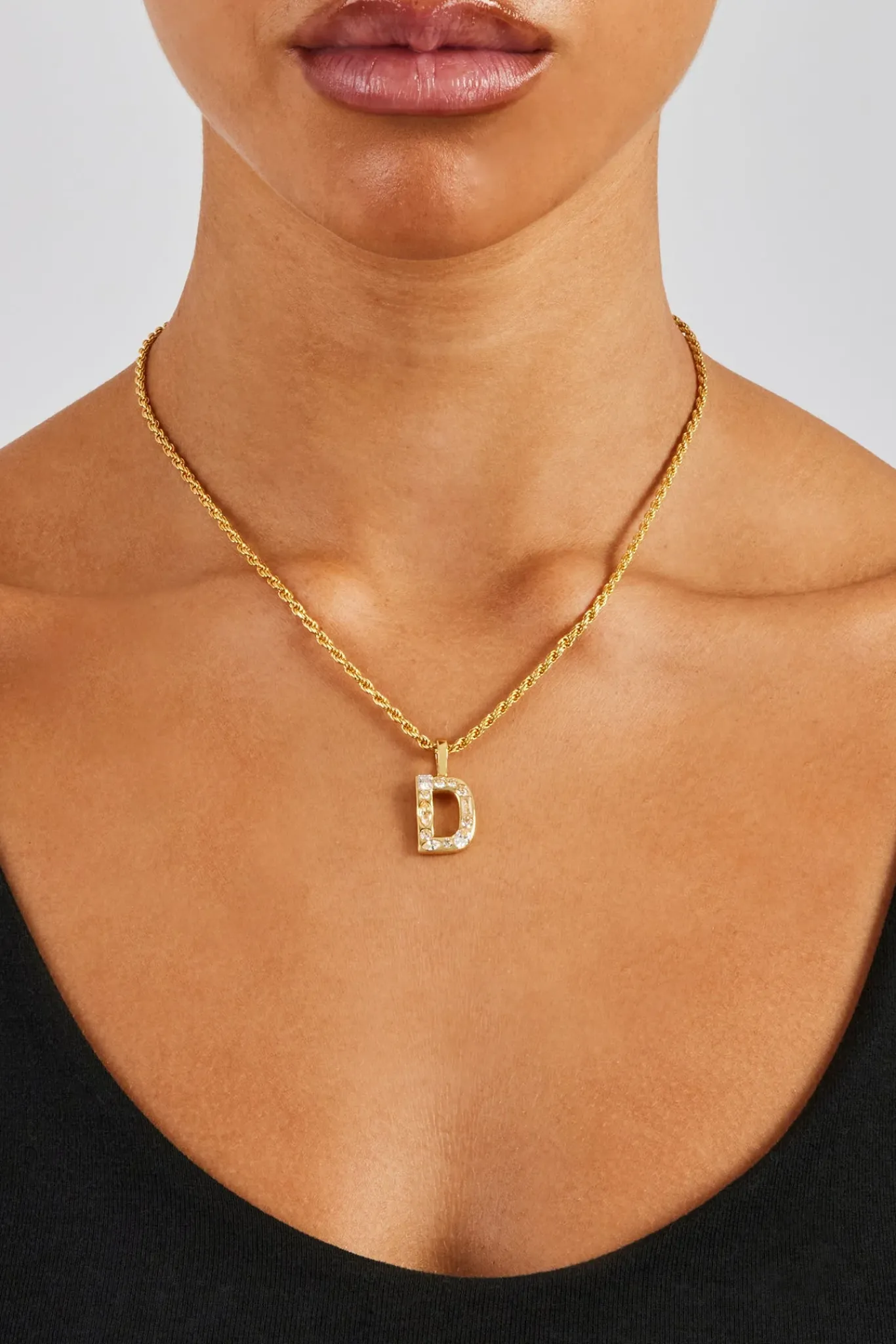 Women JWL-PEND Iced Mixed Stone Letter Pendant & Rope Chain