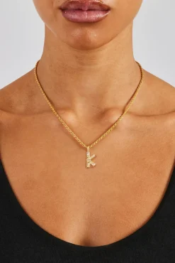 Women JWL-PEND Iced Mixed Stone Letter Pendant & Rope Chain