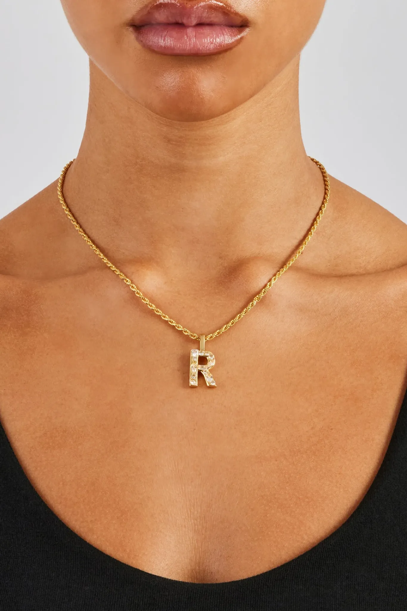 Women JWL-PEND Iced Mixed Stone Letter Pendant & Rope Chain