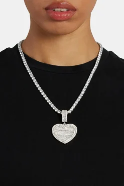 Women JWL-PEND Iced 50mm CZ Baguette Heart Pendant