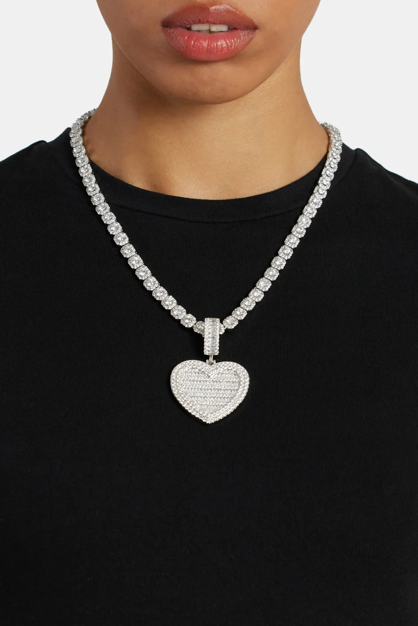 Women JWL-PEND Iced 50mm CZ Baguette Heart Pendant