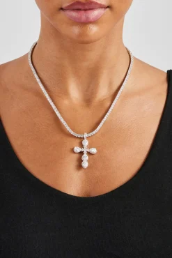 Women JWL-CHN Iced Motif Cross Tennis Necklace - 35mm