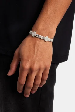 JWL-BRA Iced Motif Cuban Bracelet - White - 8mm