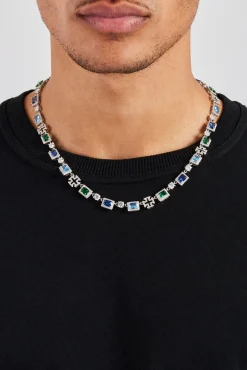 JWL-CHN Iced Multi Gemstone Cross Motif Chain - 8mm