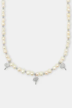Women JWL-NECK-PRL Iced Palm Tree Freshwater Pearl Necklace - 6mm