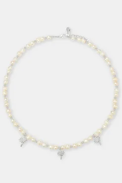 Women JWL-NECK-PRL Iced Palm Tree Freshwater Pearl Necklace - 6mm
