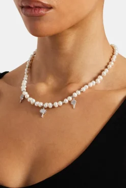 Women JWL-NECK-PRL Iced Palm Tree Freshwater Pearl Necklace - 6mm