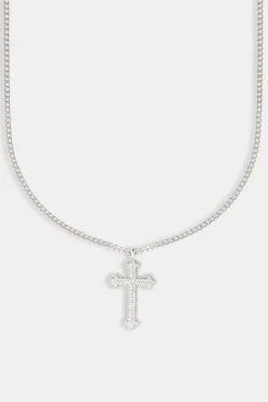Women JWL-PEND Iced Pave Cross Necklace - 30mm