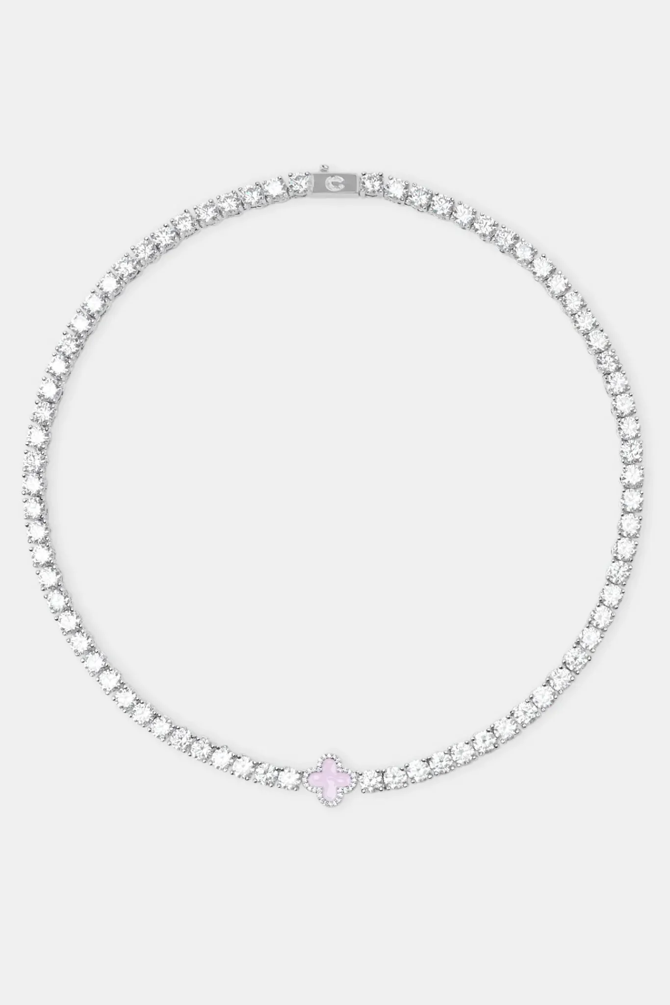 Women JWL-CHN Iced Pink Motif Charm Tennis Chain - White 5mm