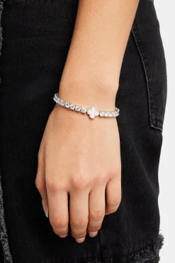 Women JWL-BRA Iced Pink Motif Charm Tennis Bracelet - White 5mm