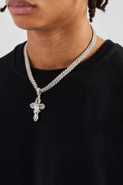JWL-NECK Iced Prayer Hand Cross Pendant