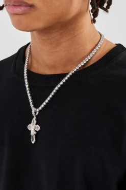 JWL-NECK Iced Prayer Hand Cross Pendant